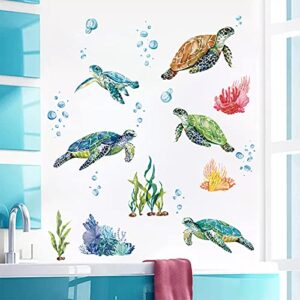 decalmile Sea Turtles Wall Stickers Under The Sea Coral Seaweed Wall Decals Bedroom Bathroom Baby Nursery Wall Decor