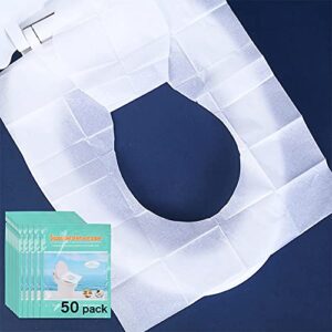 toilet seat covers disposable, 50-count flushable paper travel toilet seat covers for adults and kids potty training, great biodegrable accessories for public restrooms, airplane, camping