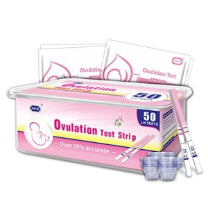 DAVID 50 Ovulation Test Strips, Ovulation Predictor kit, Fertility Test for Women, 50 Free Urine Cup, Fertility Tracker Kit, Accurate Results - 50 Count, LH Test, EXP 10-30-2023