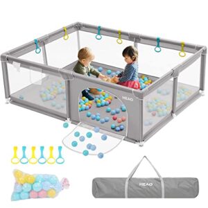 HEAO 79X59 Baby Playpen XL Baby Playard with 30PCS Pits Balls Playpen Toddler Sturdy Play Yard for Toddler Light Grey