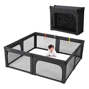 doradotey baby playpen, shape & size adjustable large play center yards play pens for babies, foldable infant playpen baby fence play yard safety toddler playpen(dark black)