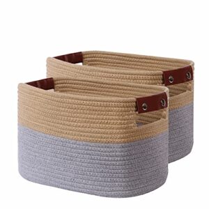 clubasket 2-pack woven cotton rope storage basket for shelves 12.6"x8.2"x8.2"decorative storage bins for toy woven baskets for organizing (grey & brown, medium)