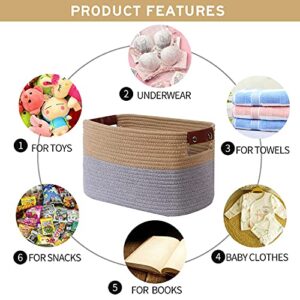 CLUBASKET 2-Pack Woven Cotton Rope Storage Basket For Shelves 12.6"x8.2"x8.2"Decorative Storage Bins For Toy Woven Baskets For Organizing (Grey & Brown, Medium)