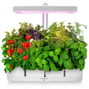 serenelife hydroponic herb garden 8 pods, indoor growing system, smart indoor plant system w/height adjustable led grow light (white)