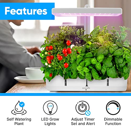 SereneLife Hydroponic Herb Garden 8 Pods, Indoor Growing System, Smart Indoor Plant System w/Height Adjustable LED Grow Light (White)