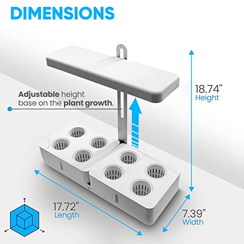 SereneLife Hydroponic Herb Garden 8 Pods, Indoor Growing System, Smart Indoor Plant System w/Height Adjustable LED Grow Light (White)