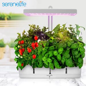 SereneLife Hydroponic Herb Garden 8 Pods, Indoor Growing System, Smart Indoor Plant System w/Height Adjustable LED Grow Light (White)