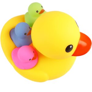 bath duck toys 4pcs family rubber ducky float&squeak baby toddlers preschool bathtub shower toy (colorful)