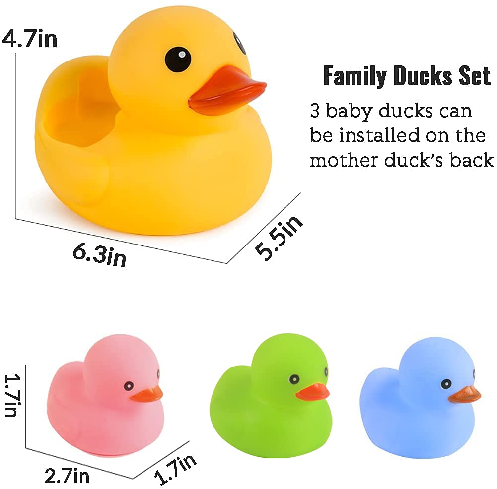 Bath Duck Toys 4Pcs Family Rubber Ducky Float&Squeak Baby Toddlers Preschool Bathtub Shower Toy (Colorful)