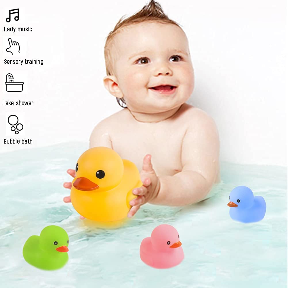 Bath Duck Toys 4Pcs Family Rubber Ducky Float&Squeak Baby Toddlers Preschool Bathtub Shower Toy (Colorful)