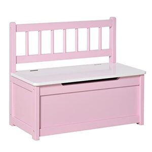 qaba 2-in-1 kids wooden toy organizer chest storage box with seat bench cabinet chunk cube with safety pneumatic rod pink