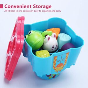 Baby Stacking Toys for Toddlers 1-3, Nesting Cups Shape Sorter for Infant 6 to 12-18 Months, Stackable Blocks Learning Toy with Rattle & Free Frog Bath Toy, Birthday Gifts for Kids 9-12 Month Girl Boy