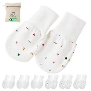 newborn baby mittens anti scratch baby mittens no scratch mittens baby gloves for 0-6 months boys girls (6 pairs-s)