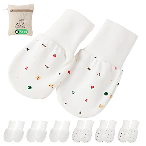 Newborn Baby Mittens Anti Scratch Baby Mittens No Scratch Mittens Baby Gloves for 0-6 Months Boys Girls (6 Pairs-S)