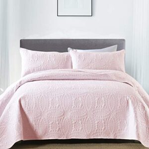 boryard 3-piece king quilt set, lightweight soft bedspread (104x90 inches) with 2 pillow shams (20x36 inches), pink