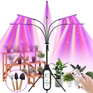 led grow light indoor plants - 5 heads 200w 150led plant light with adjustable stand,auto on/off timer with remote control,5switch modes,10 dimmable brightness,full spectrum for indoor plants