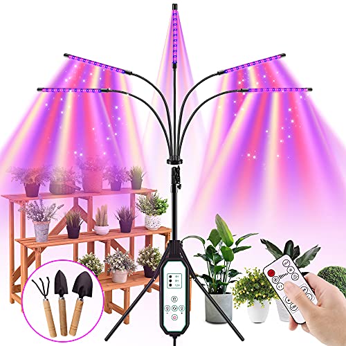 LED Grow Light Indoor Plants - 5 Heads 200W 150LED Plant Light with Adjustable Stand,Auto On/Off Timer with Remote Control,5Switch Modes,10 Dimmable Brightness,Full Spectrum for Indoor Plants