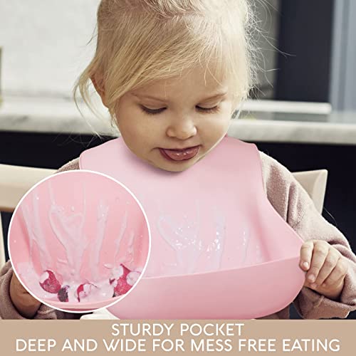 Sperric Silicone Baby Bibs - Soft Silicone Bib with Food Catcher and Waterproof Material - Adjustable Fit for Baby and Toddler (Light/Dark Pink)