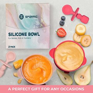 Sperric Silicone Suction Baby Bowl with Lid - BPA Free - 100% Food Grade Silicone - Infant Babies and Toddler Self Feeding (light/Dark Pink)