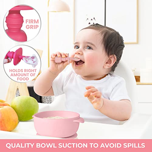 Sperric Silicone Suction Baby Bowl with Lid - BPA Free - 100% Food Grade Silicone - Infant Babies and Toddler Self Feeding (light/Dark Pink)