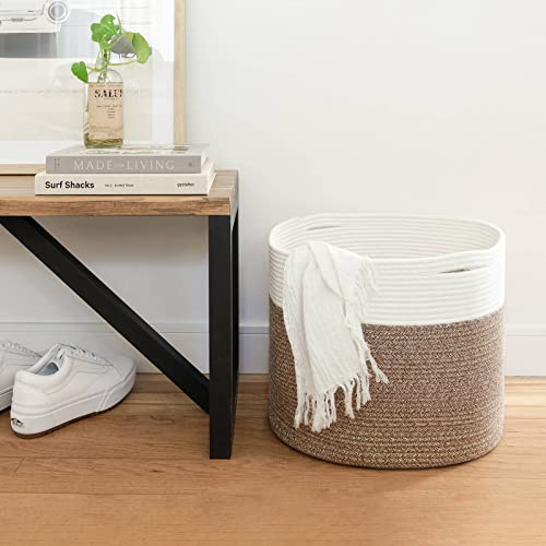 Goodpick 2pack Large Woven Blanket Storage Baskets Round Laundry Basket Toy Organizier Clothes Hamper Shoe Storage Bins Brown