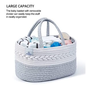 Clearworld Baby Diaper Caddy Organizer - 100% Cotton Rope Nursery Storage Bin for Changing Table and Car,Portable Diaper Caddy Basket for Boys and Girls (Grey)