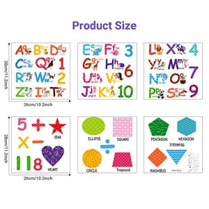 6 Sheets Alphabet Number Wall Decals Colorful Animal ABC Wall Stickers Decals Educational Wall Stickers Peel and Stick for Kids Classroom Playroom Bedroom Decorations