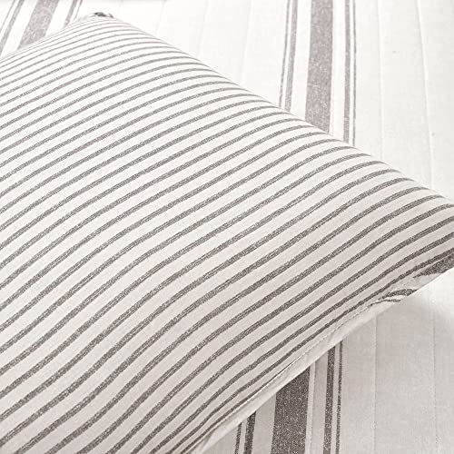 Lush Decor Farmhouse Stripe Reversible Cotton 3 Piece Quilt Set, Full/Queen, Gray