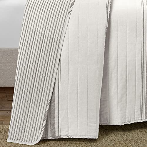 Lush Decor Farmhouse Stripe Reversible Cotton 3 Piece Quilt Set, Full/Queen, Gray