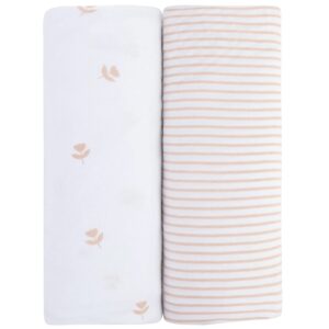 changing pad cover 2 pack - baby changing pad cover with 100% jersey cotton - changing pad covers for girls and boys, newborn essentials (pink tulip & stripes)