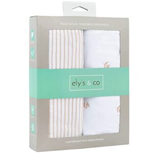 pack and play sheet 2 pack - pack and play sheets fitted with 100% jersey cotton - pack n play mattress sheets for boys and girls, newborn essentials (pink tulips & stripes)