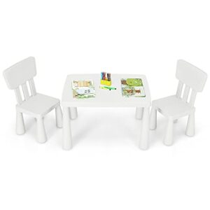 costzon kids table and chair set, 3 piece plastic children activity table for reading, drawing, snack time, arts crafts, preschool, kindergarten & playroom, easy clean, toddler table & chair (white)
