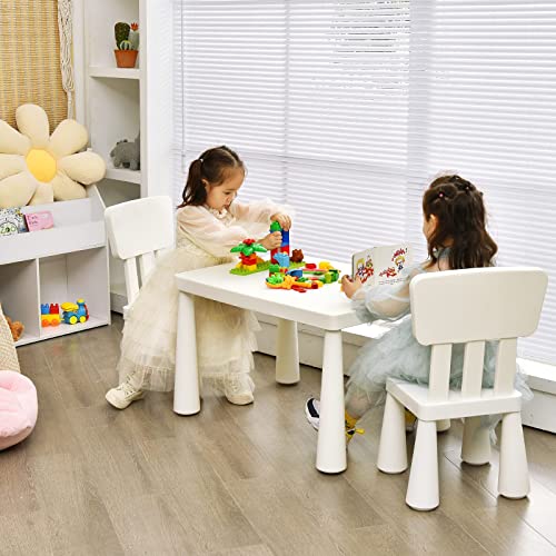 Costzon Kids Table and Chair Set, 3 Piece Plastic Children Activity Table for Reading, Drawing, Snack Time, Arts Crafts, Preschool, Kindergarten & Playroom, Easy Clean, Toddler Table & Chair (White)