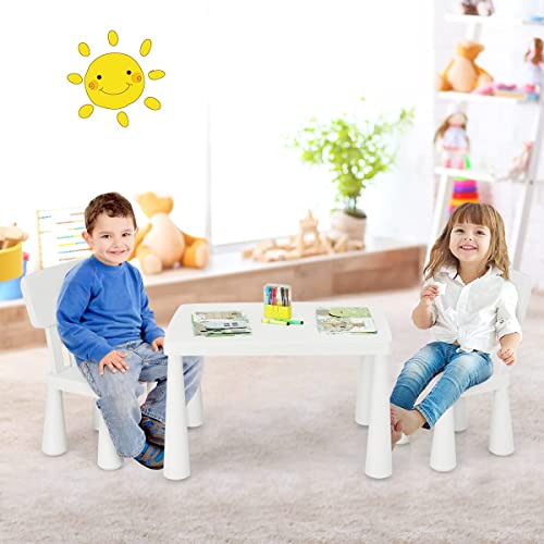 Costzon Kids Table and Chair Set, 3 Piece Plastic Children Activity Table for Reading, Drawing, Snack Time, Arts Crafts, Preschool, Kindergarten & Playroom, Easy Clean, Toddler Table & Chair (White)