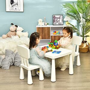 Costzon Kids Table and Chair Set, 3 Piece Plastic Children Activity Table for Reading, Drawing, Snack Time, Arts Crafts, Preschool, Kindergarten & Playroom, Easy Clean, Toddler Table & Chair (White)