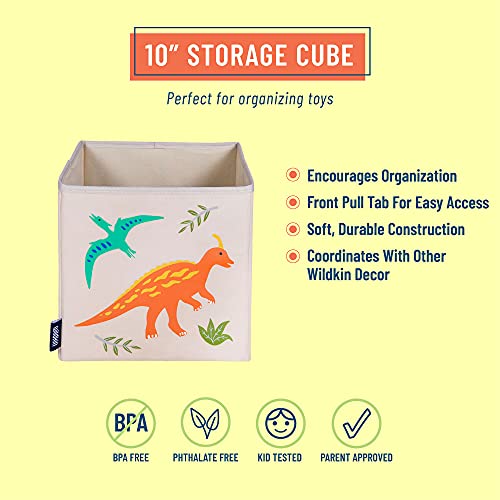 Wildkin 10 Inch Kids Storage Cube for Boys & Girls, Toy Storage Features Front Pull Tab & Cardboard Insert, Cube Storage Helps Kids Supplies Organized in Bedroom or Playroom (Jurassic Dinosaurs)