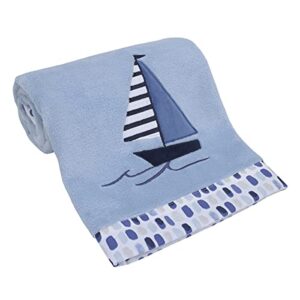 nautica nautical adventure blue super soft coral fleece sailboat baby blanket, light blue, navy, grey, white