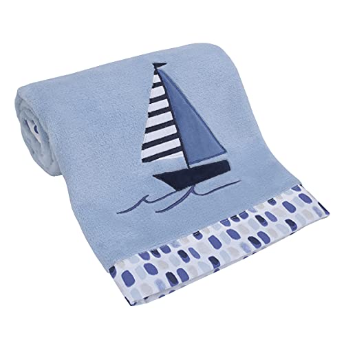 Nautica Nautical Adventure Blue Super Soft Coral Fleece Sailboat Baby Blanket, Light Blue, Navy, Grey, White