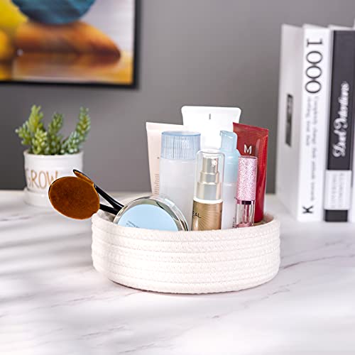 LixinJu Small Basket Small Baskets for Organizing Small Rope Basket Small Woven Basket Set of 2 Key Basket Round Mini Storage Bins for Bathroom Desk Organizer Gifts, XS White