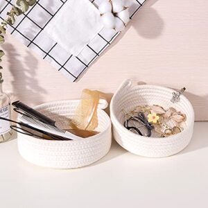 LixinJu Small Basket Small Baskets for Organizing Small Rope Basket Small Woven Basket Set of 2 Key Basket Round Mini Storage Bins for Bathroom Desk Organizer Gifts, XS White