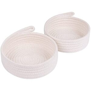 LixinJu Small Basket Small Baskets for Organizing Small Rope Basket Small Woven Basket Set of 2 Key Basket Round Mini Storage Bins for Bathroom Desk Organizer Gifts, XS White