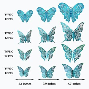 3D Teal Blue Butterfly Wall Decal Emerald Removable Mural Sticker for Living Room Girls Bedroom Home Wedding Engagement Baby Shower Birthday Party Decor Nursery Butterflies Decoration (Teal Blue B)