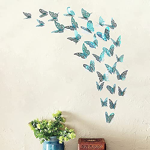 3D Teal Blue Butterfly Wall Decal Emerald Removable Mural Sticker for Living Room Girls Bedroom Home Wedding Engagement Baby Shower Birthday Party Decor Nursery Butterflies Decoration (Teal Blue B)