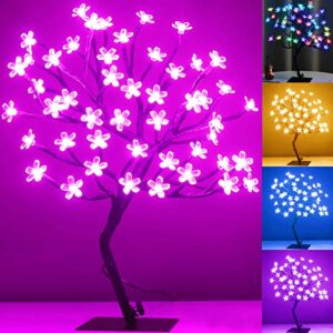 pooqla 18 inch 48 led rgb cherry blossom tree light with remote 16 color-changing led artificial flower bonsai tree table top lamp home lit tree centerpieces christmas mother's day gift decoration