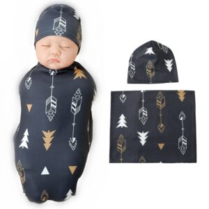 galabloomer newborn swaddle blanket with beanie set baby boy receiving blanket gold arrow