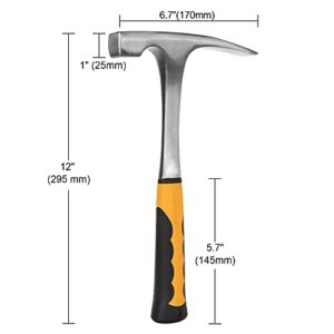 35 Oz Rock Pick Hammer All Steel Mason Brick Hammer 12 Inch Masonry Hammer, Geologist Hammer With Shock Reduction Grip For Mining, Geological Prospecting