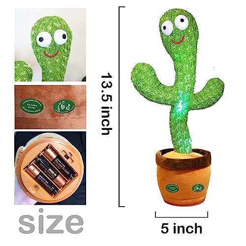 Pbooo Dancing Cactus Mimicking Toy,Talking Repeat Singing Sunny Cactus Toy 120 Pcs Songs for Baby 15S Record Your Sound Sing+Dancing+Recording+LED