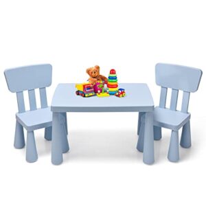 honey joy kids table and chair set, plastic children activity table and 2 chairs for art craft, easy-clean tabletop, 3-piece toddler furniture set for daycare playroom, gift for boys girls(blue)