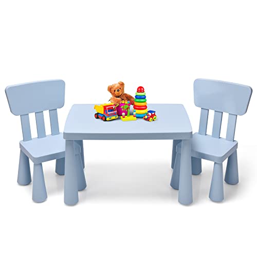 HONEY JOY Kids Table and Chair Set, Plastic Children Activity Table and 2 Chairs for Art Craft, Easy-Clean Tabletop, 3-Piece Toddler Furniture Set for Daycare Playroom, Gift for Boys Girls(Blue)