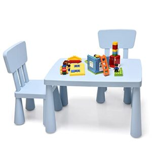 HONEY JOY Kids Table and Chair Set, Plastic Children Activity Table and 2 Chairs for Art Craft, Easy-Clean Tabletop, 3-Piece Toddler Furniture Set for Daycare Playroom, Gift for Boys Girls(Blue)